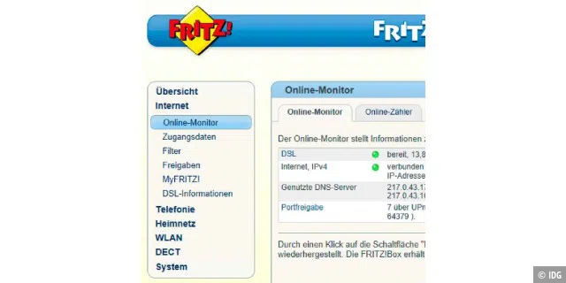 Der Online-Monitor der Fritzbox