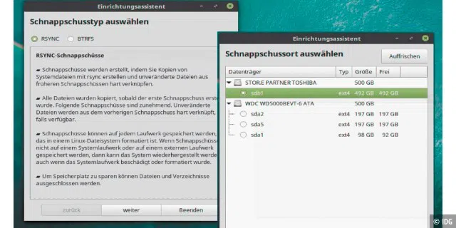 Timeshift-Systemsicherung: Linux Mint hat das Tool standardmäßig integriert.