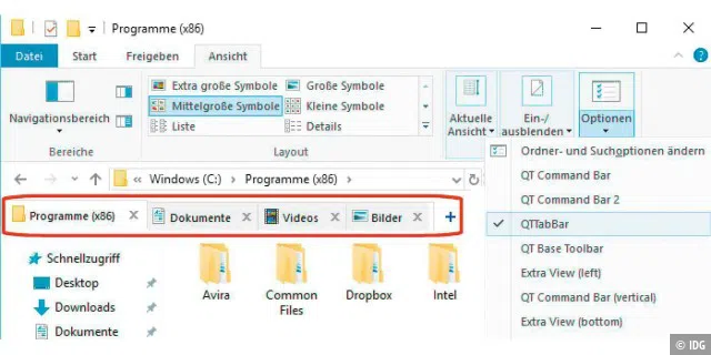 Mithilfe des Zusatztools QTTabBar erweitern Sie den in Windows integrierten Dateimanager um Tabs.