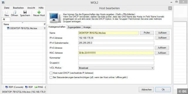 Wake On LAN 2: Das Tool kann mehrerer Konfigurationen für unterschiedliche PCs verwalten und bietet nützliche Zusatzfunktionen.