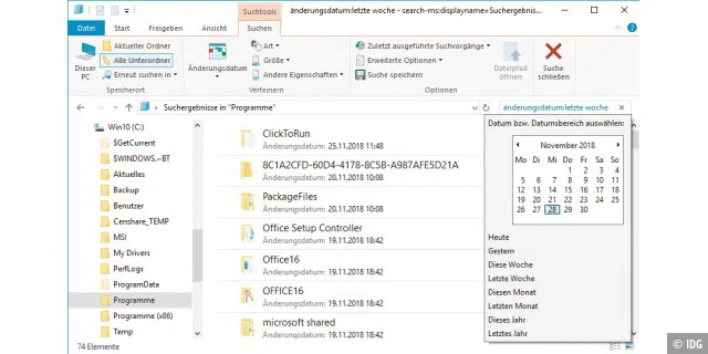 Im Windows-Explorer können Sie das Erstellungsdatum der gesuchten Datei genau festlegen.