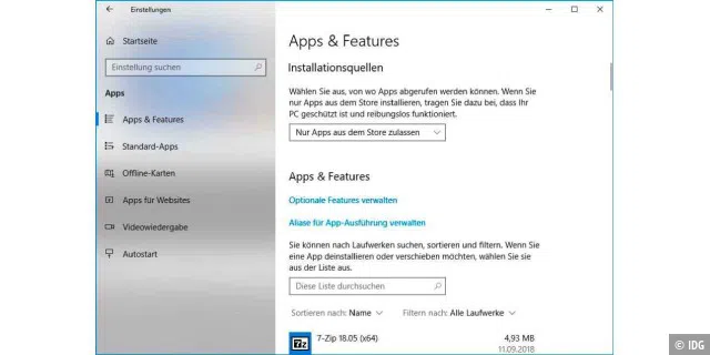 Das herkömmliche Windows 10 bietet es als Option an, ausschließlich zertifizierte Apps aus dem Store zuzulassen.