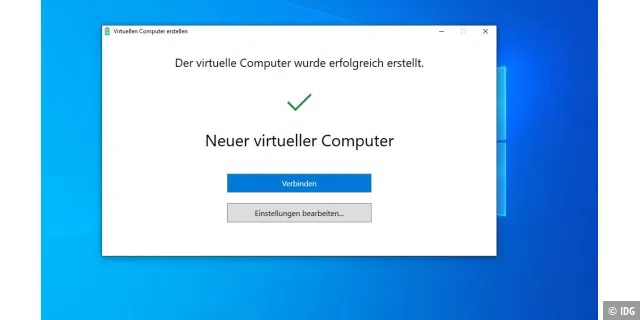 Der neue virtuelle Rechner ist nach wenigen Sekunden einsatzbereit - wir können nun Windows 10 installieren