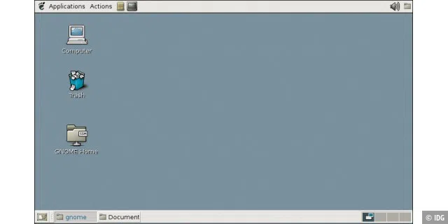 Gnome 2.6: Einfaches Erfolgskonzept: 2 getrennte Symbolleisten und ein Desktop als Dateiablage.