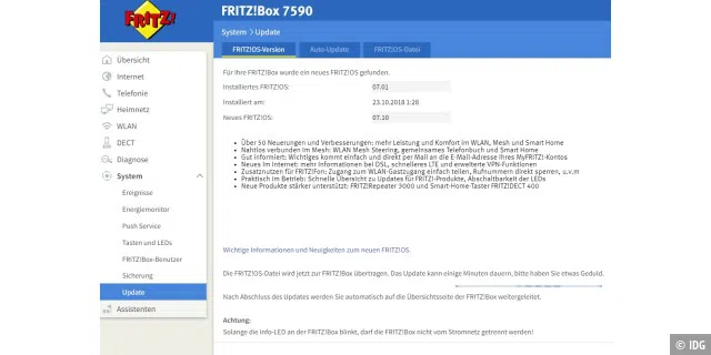 Aktualisieren einer Fritzbox zur neuen Fritz-OS-Version