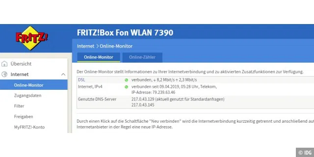 Anzeigen der Verbindungsdaten einer Fritzbox