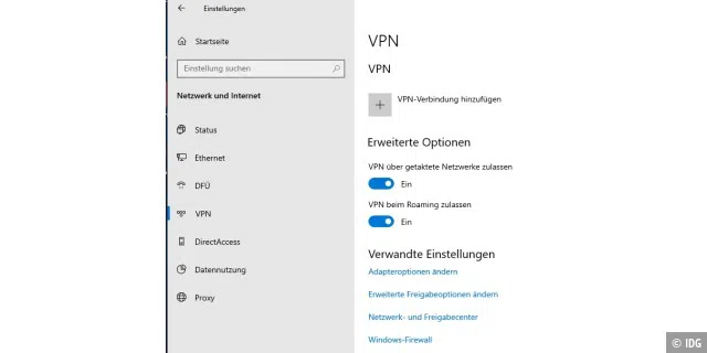 In der Einstellungs-App von Windows 10 können Sie ebenfalls VPN-Verbindungen erstellen
