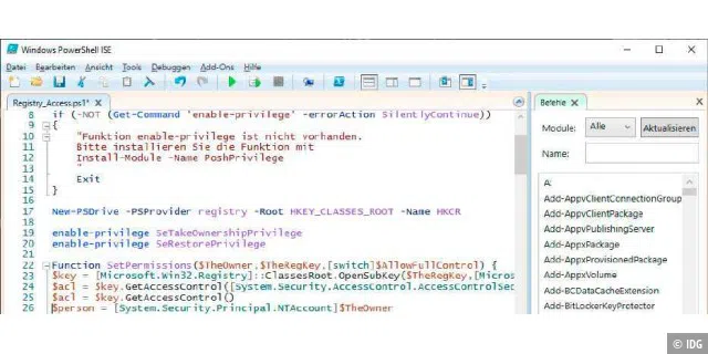 Windows Powershell ISE: Der Skript-Editor gehört zum Lieferumfang von Windows 7, 8.1 und 10.