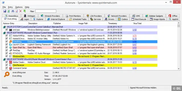 Das Microsoft/Sysinternals-Tool Autoruns zeigt Ihnen alles an, was Windows automatisch startet.