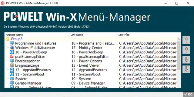 PC-WELT Win-X Menü-Manager kann neue Einträge in das Win-X-Menü einbauen.