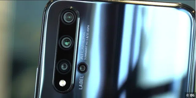 Die Kameras des Honor 20 Pro. Bei den gezeigten Geräten der HONOR 20-Serie handelt es sich um Demoversionen, die sich in Aussehen und Funktion von den finalen Versionen unterscheiden können.