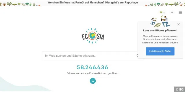 Mit Ecosia CO2-neutral im Web suchen
