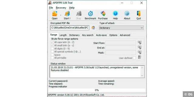 Advanced PDF Password Recovery von Elcomsoft kann PDFs entschlüsseln.