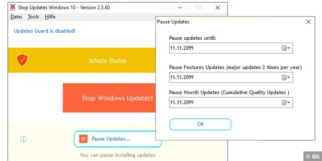 Updates deaktivieren: Mit Stop-Updates-10 pausieren Sie Updates länger, als Microsoft es erlaubt.