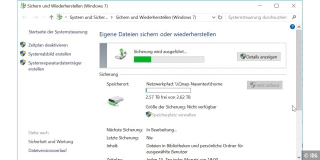 Windows 10 kann auch Backup-Aufgaben übernehmen.