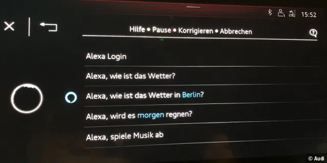 Diese Befehle stehen für Alexa im Audi e-tron zur Verfügung (Stand Juli 2019).