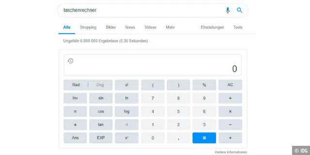 Google stellt Ihnen einen integrierten Taschenrechner zur Verfügung.