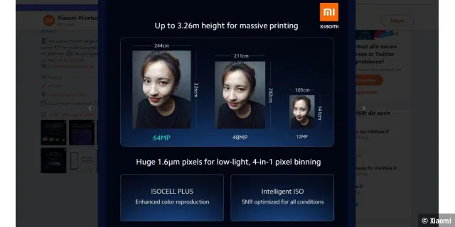64 MP sind besonders gut zum Ausdrucken von Smartphone-Fotos auf großen Plakaten geeignet - so Xiaomi