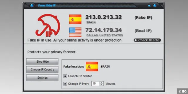 Die Freeware Free Hide IP will Ihre gesamte Identität beim Surfen schützen.