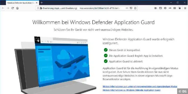 Die Erweiterung „Windows Defender Application Guard” packt den Browser in eine Sandbox.
