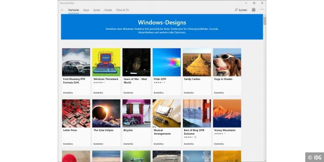 Im Windows Store stehen Ihnen zahlreiche kostenlose Designs zu den verschiedensten Themen zur Verfügung.