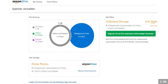 Amazon bietet einen kostenlosen Datenspeicher mit 5 GB Speicherplatz an