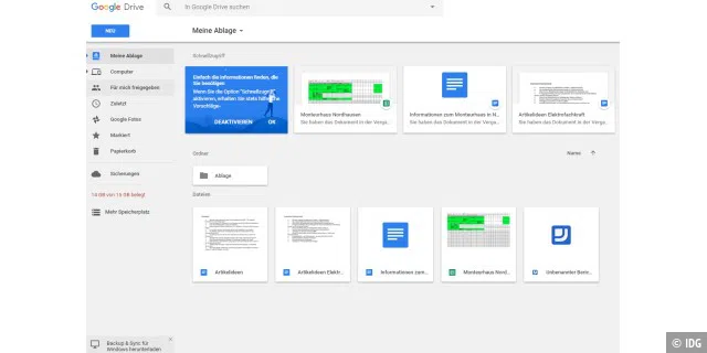 Google Drive funktioniert ähnlich wie die anderen Cloud-Speicher, erlaubt aber die direkte Anbindung an andere Google-Dienste wie Google Docs