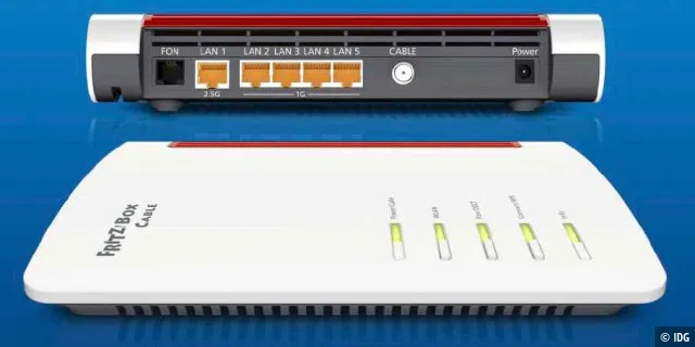 Mit der Fritzbox 6660 Cable hat Hersteller AVM bereits einen Router mit einem NBase-T-Anschluss angekündigt. Der Port sitzt als LAN1-Anschluss auf der Rückseite des Gehäuses.