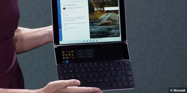 Surface Neo mit angeschlossener Bluetooth-Tastatur - das untere Display passt sich entsprechend an