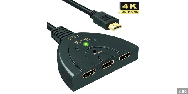 HDMI-Switch: Er ermöglicht das Umschalten zwischen Zuspielern – etwa dem PC und der Spielekonsole.