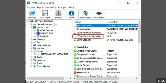 Vor dem Kauf einer SSD-Festplatte im M.2-Format vergewissern Sie sich über ein Tool wie Hwinfo, dass Datenträger und Rechner mit dem gleichen Protokoll arbeiten.
