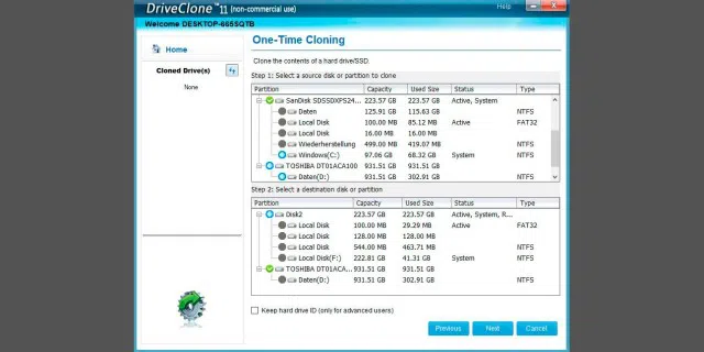 Das Tool Drive Clone (auf Heft-DVD) übertragt das Komplettsystem nach dem Auswählen der Quell- und der Zielpartition von einer Festplatte auf eine andere oder auf einen ganz anderen Computer.