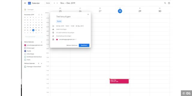 Der Google-Kalender gehört zu jedem kostenlosen Google-Konto