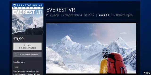 Mit einer VR-Brille können Sie nicht nur spielen, sondern auch spezielles Filmmaterial betrachten. So bietet Sony etwa verschiedene Dokumentationen an, wie hier über die Besteigung des Mount Everest.
