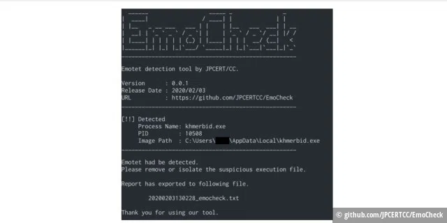 EmoCheck hat eine Emotet-Infektion entdeckt.