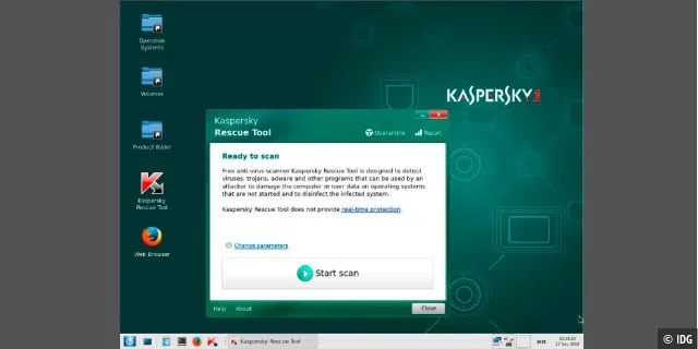 Mit einem bootfähigen Antivirensystem prüfen Sie Ihren PC unabhängig von Windows. Hier ist die Kaspersky Rescue Disk zu sehen.