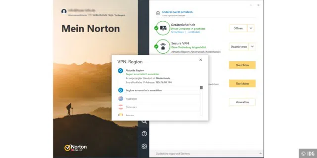 Norton Secure VPN - VPN-Region auswählen