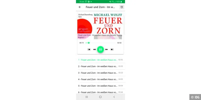 Der Hörbuch-Player für Spotify merkt sich unter Android die zuletzt angehörte Stelle Ihres Hörbuchs.