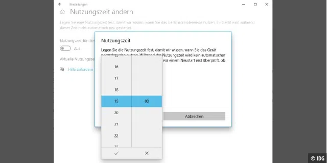 Sie können für Ihren Computer eine individuelle Nutzungszeit definieren, während der Windows keinen automatischen Neustart vornimmt.