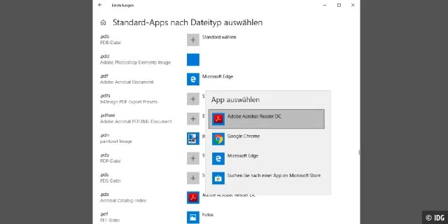 Welche Anwendung welchen Dateityp öffnen soll, definieren Sie in den „Einstellungen“ von Windows über eine zentrale Liste unter „Apps“.