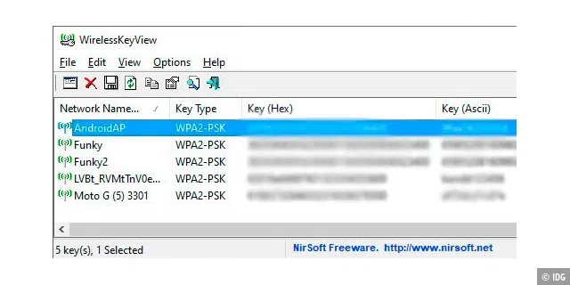 Das kostenlose Wireless Key View zeigt Ihnen die WLAN-Passwörter aller Netze an, mit denen sich Ihr Computer in der Vergangenheit verbunden hat.