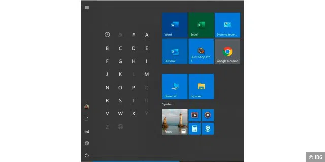 Nach dem Klick auf einen Anfangsbuchstaben blendet Windows eine Software-Tastatur ein, über die Sie nach Alphabet in der Programmliste springen können.