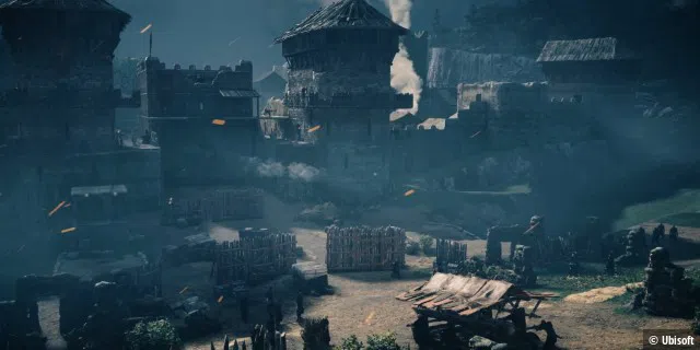 Neben Raids gibt’s im 2020er-Assassin’s Creed auch mächtige Schlachten, etwa die Belagerung englischer Festungen mit Rammböcken und Angriffstürmen.
