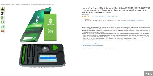 Bei Amazon und anderen Onlinehändlern finden Sie für gängige Geräte komplette Reparatursets mit Akku und Werkzeug. Diese kosten in der Regel um die 30 Euro.