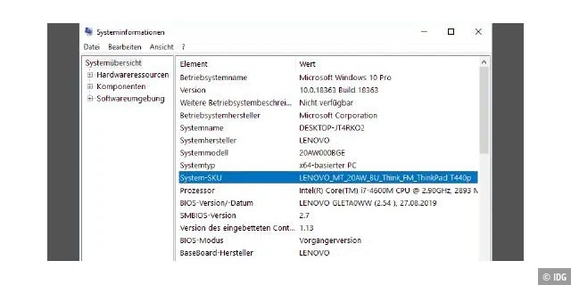 Wenn Sie erst noch das Modell Ihres Computers ermitteln müssen, nutzen Sie am besten das Windows-Tool msinfo32 dazu. Hier sehen Sie alle notwendigen Informationen auf einen Blick.