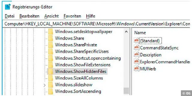 Mehr Befehle im Kontextmenü: In der Registry finden Sie die Bezeichnungen der Elemente im Menüband des Windows-Explorers. Diese lassen sich auch im Kontextmenü verwenden.