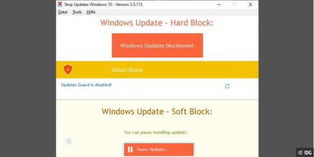 Update aussetzen: Mit Stop-Updates-10 können Sie Windows-Updates pausieren oder ganz deaktivieren. Aus Sicherheitsgründen sollten das jedoch nur in Ausnahmefällen nutzen.