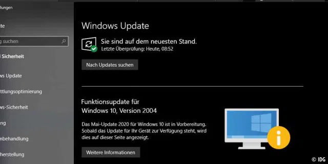 Dieser Hinweis signalisiert: Sie müssen auf das Update auf Windows 10 Version 2004 noch warten