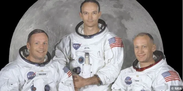 Von links nach rechts die Besatzung von Apollo 11: Neil Armstrong, Michael Collins und Edwin Aldrin.