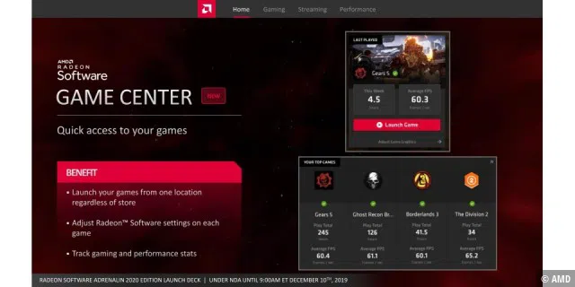 Das Game Center der AMD Radeon Software ermittelt an Hand von Datenbanken automatisch die optimalen Einstellungen für Ihre installierten Spiele..